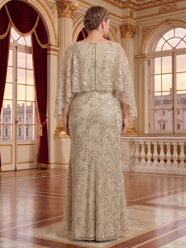 Jacquard Plus Size Jewel Mermaid Mother of the Bride/Groom Dresses with Cape