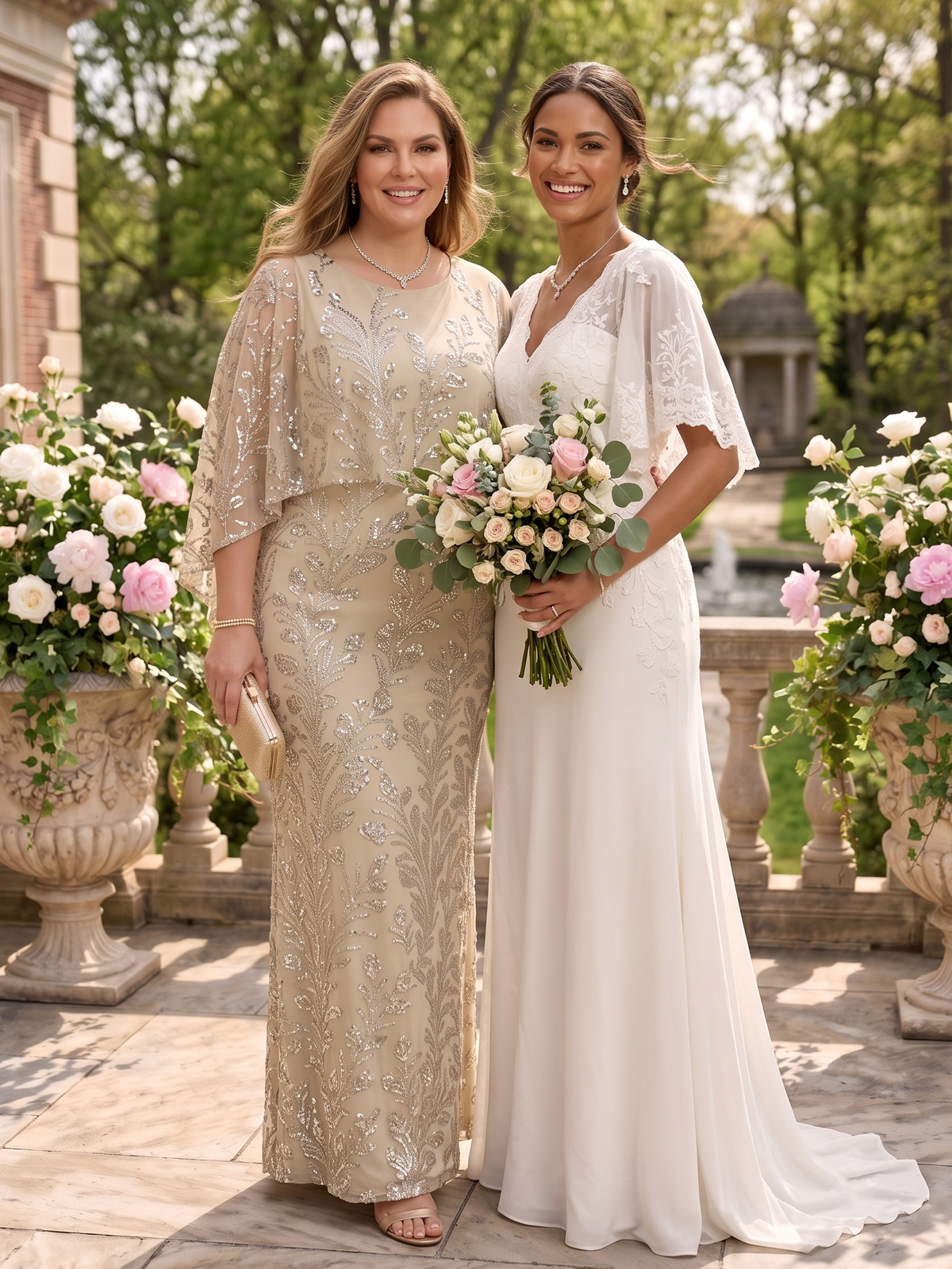 Jacquard Plus Size Jewel Mermaid Mother of the Bride/Groom Dresses with Cape