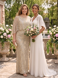 Jacquard Plus Size Jewel Mermaid Mother of the Bride/Groom Dresses with Cape