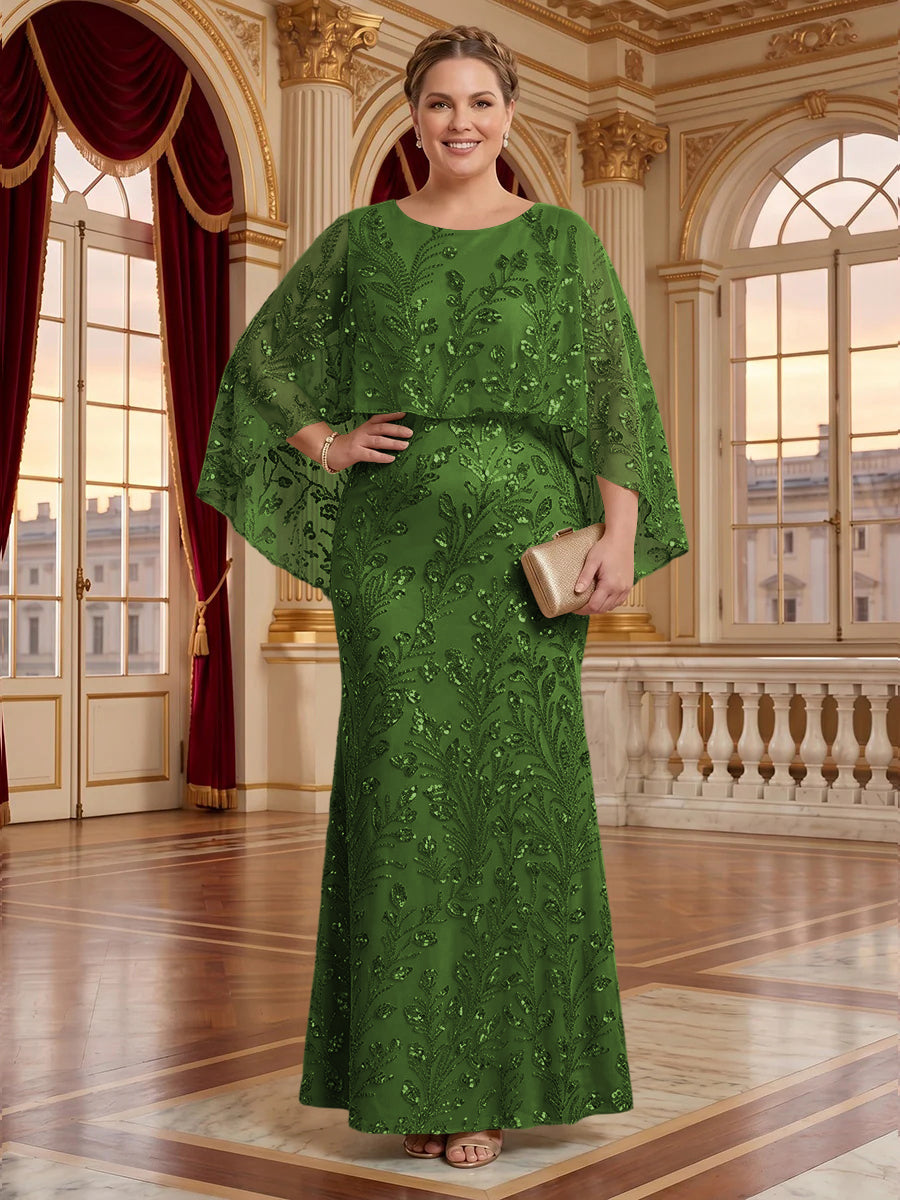 Jacquard Plus Size Jewel Mermaid Mother of the Bride/Groom Dresses with Cape
