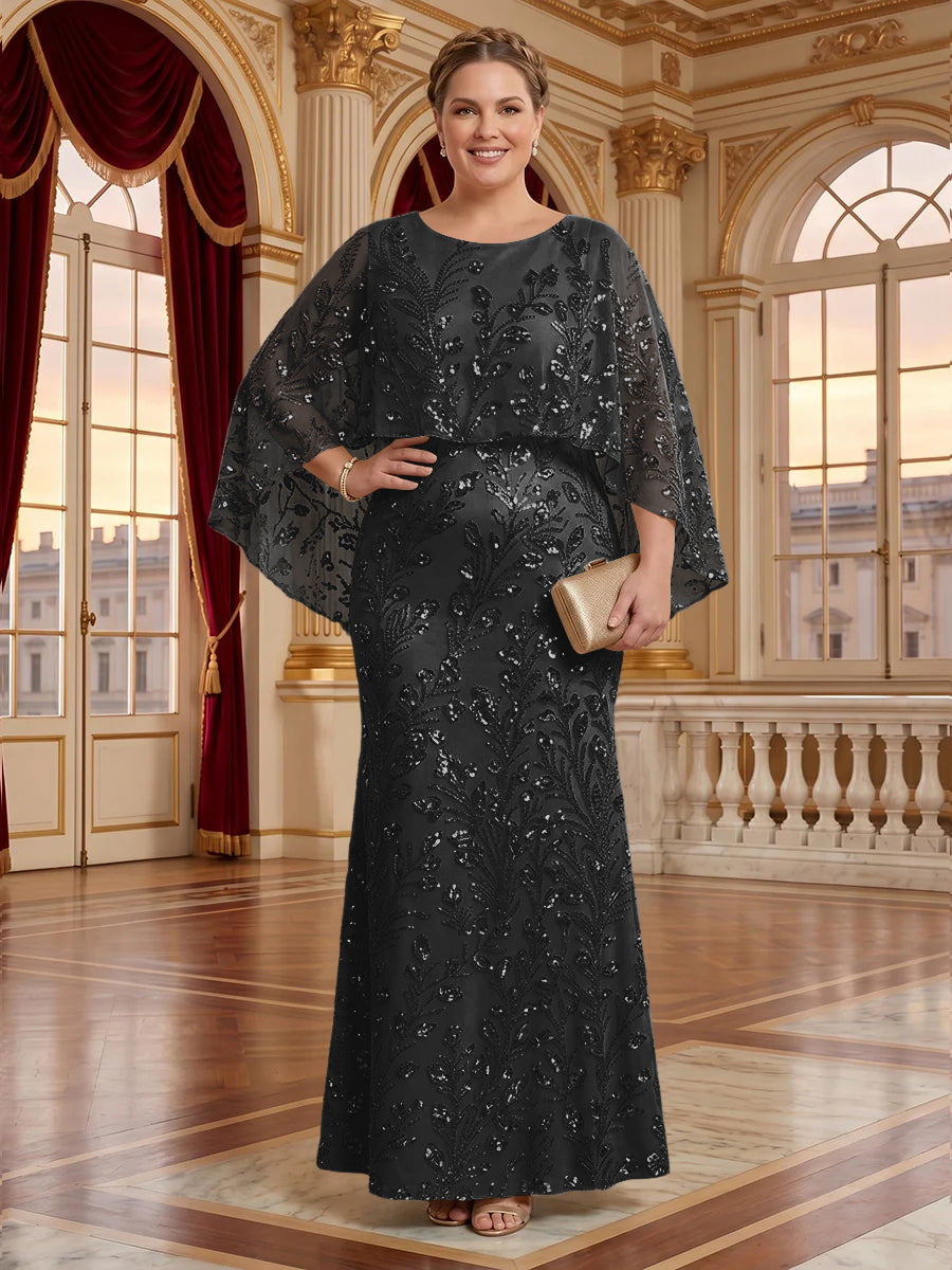 Jacquard Plus Size Jewel Mermaid Mother of the Bride/Groom Dresses with Cape