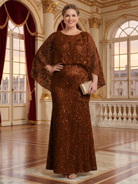 Jacquard Plus Size Jewel Mermaid Mother of the Bride/Groom Dresses with Cape
