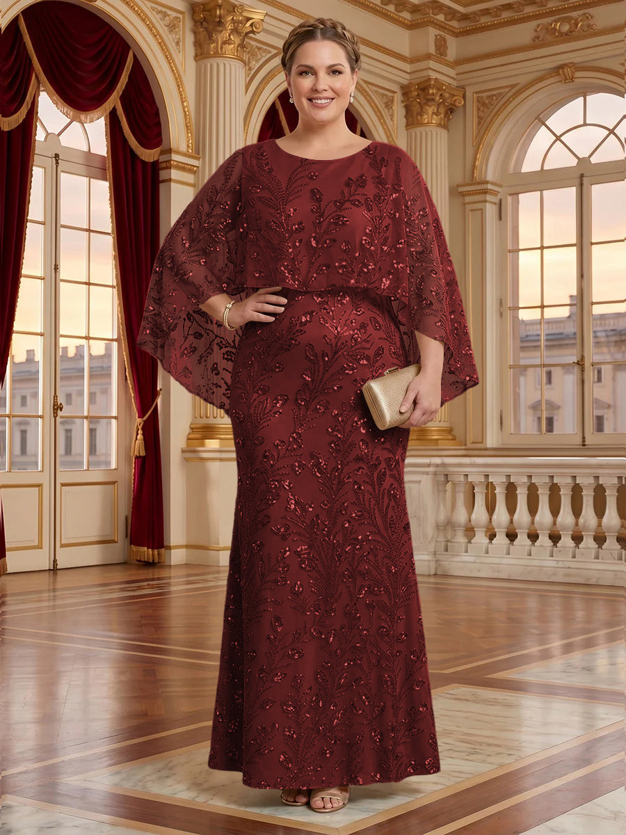 Jacquard Plus Size Jewel Mermaid Mother of the Bride/Groom Dresses with Cape