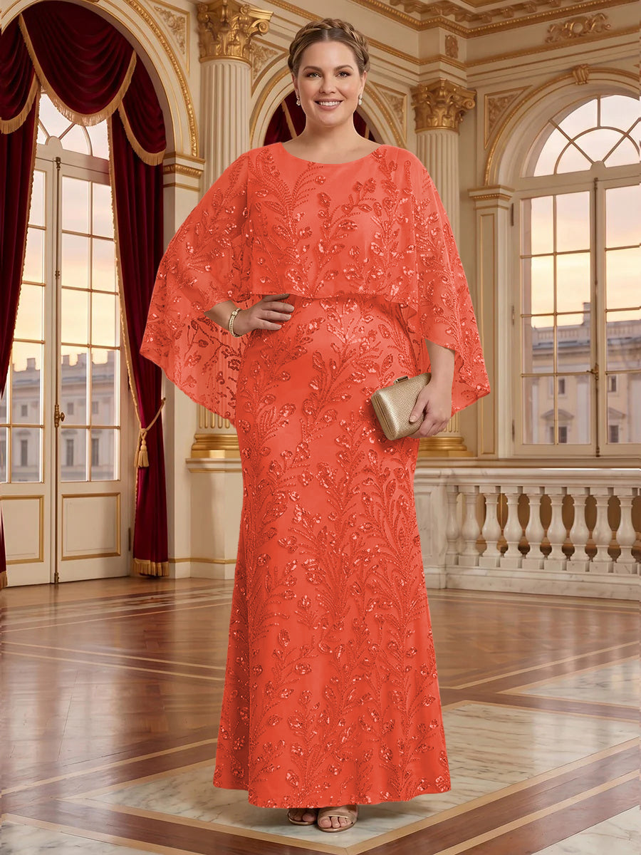 Jacquard Plus Size Jewel Mermaid Mother of the Bride/Groom Dresses with Cape