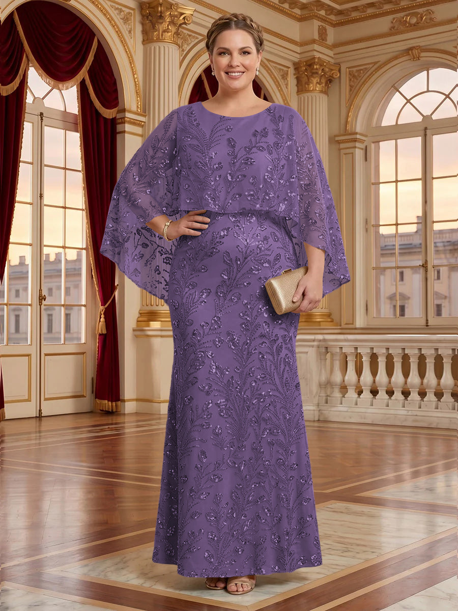 Jacquard Plus Size Jewel Mermaid Mother of the Bride/Groom Dresses with Cape