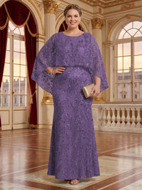 Jacquard Plus Size Jewel Mermaid Mother of the Bride/Groom Dresses with Cape