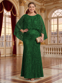 Jacquard Plus Size Jewel Mermaid Mother of the Bride/Groom Dresses with Cape