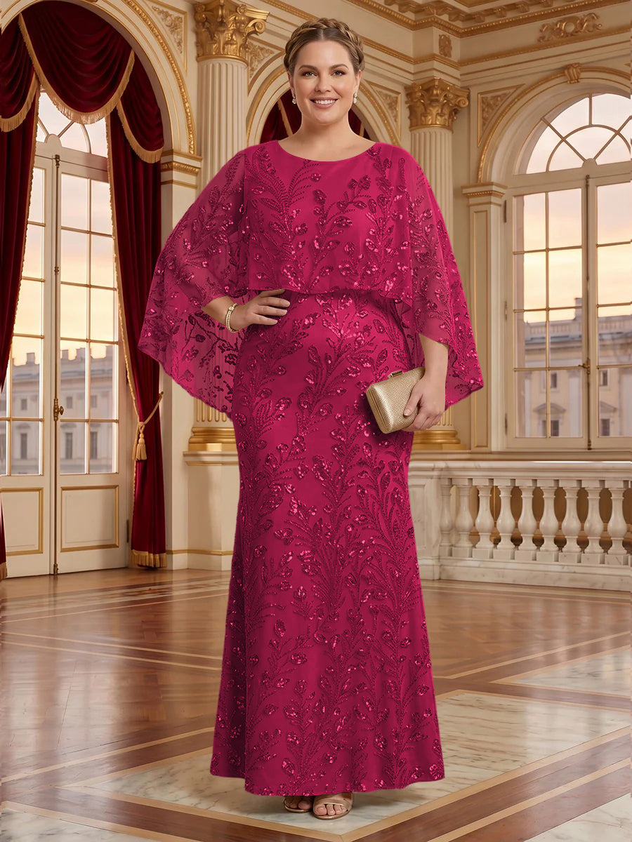 Jacquard Plus Size Jewel Mermaid Mother of the Bride/Groom Dresses with Cape