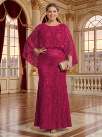 Jacquard Plus Size Jewel Mermaid Mother of the Bride/Groom Dresses with Cape