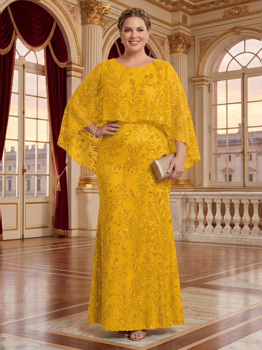 Jacquard Plus Size Jewel Mermaid Mother of the Bride/Groom Dresses with Cape