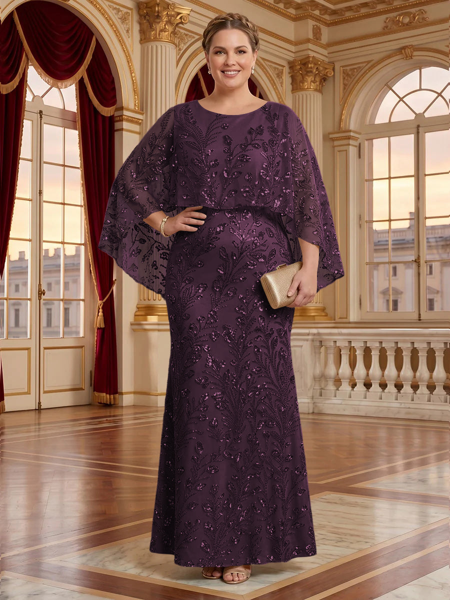 Jacquard Plus Size Jewel Mermaid Mother of the Bride/Groom Dresses with Cape