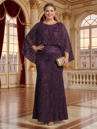 Jacquard Plus Size Jewel Mermaid Mother of the Bride/Groom Dresses with Cape