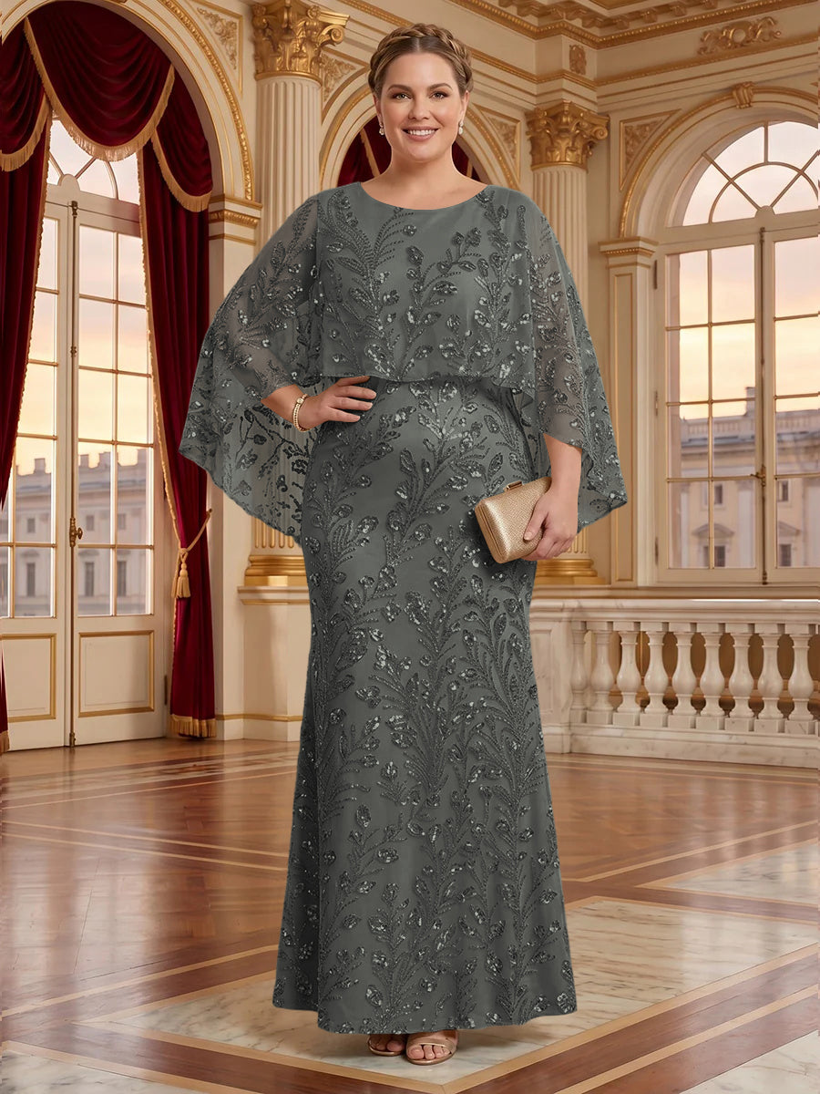 Jacquard Plus Size Jewel Mermaid Mother of the Bride/Groom Dresses with Cape