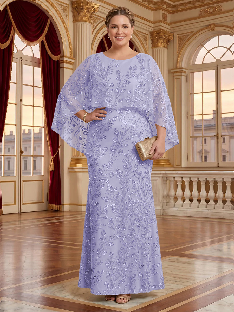 Jacquard Plus Size Jewel Mermaid Mother of the Bride/Groom Dresses with Cape