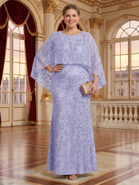 Jacquard Plus Size Jewel Mermaid Mother of the Bride/Groom Dresses with Cape