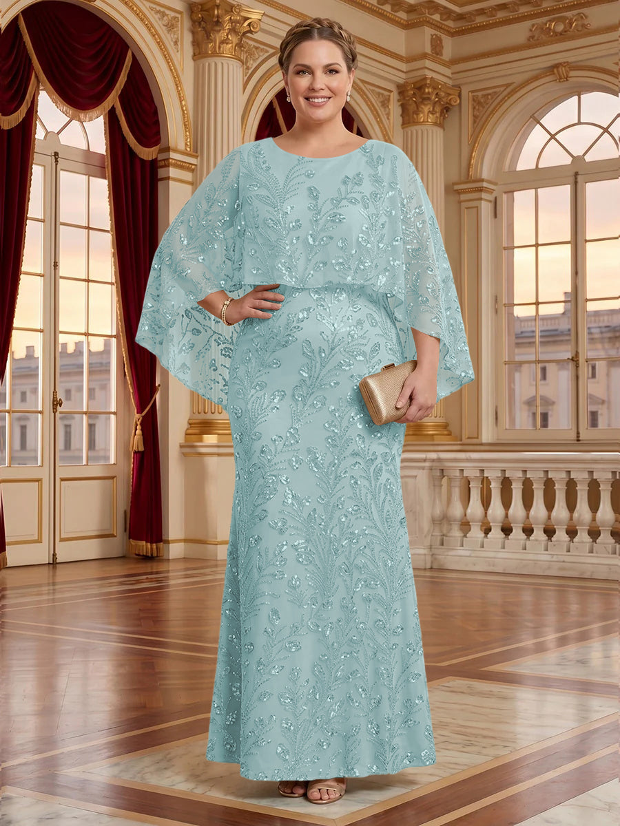 Jacquard Plus Size Jewel Mermaid Mother of the Bride/Groom Dresses with Cape