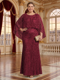 Jacquard Plus Size Jewel Mermaid Mother of the Bride/Groom Dresses with Cape