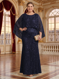 Jacquard Plus Size Jewel Mermaid Mother of the Bride/Groom Dresses with Cape