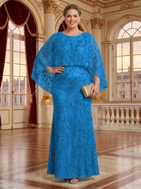 Jacquard Plus Size Jewel Mermaid Mother of the Bride/Groom Dresses with Cape