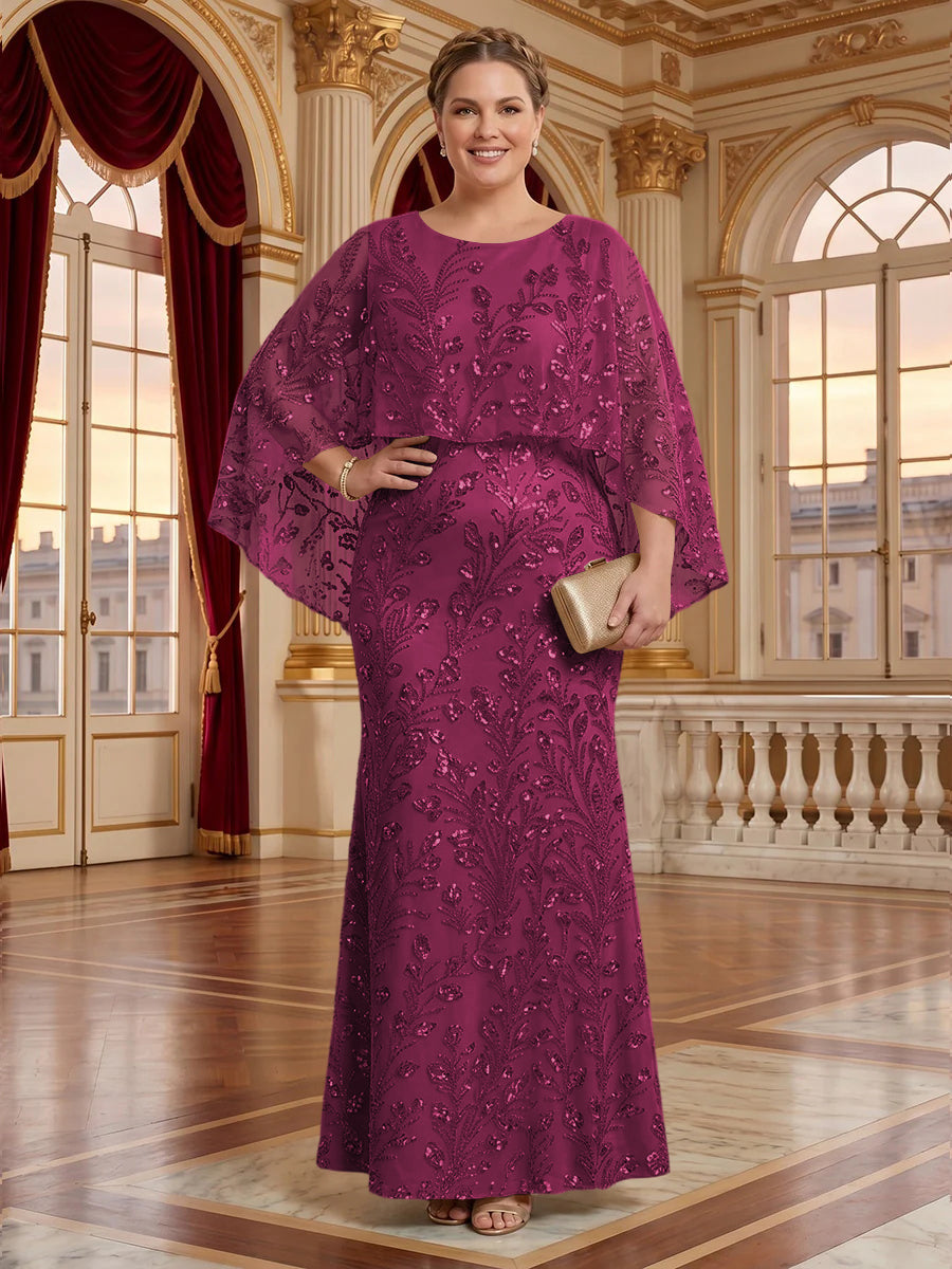 Jacquard Plus Size Jewel Mermaid Mother of the Bride/Groom Dresses with Cape