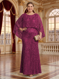 Jacquard Plus Size Jewel Mermaid Mother of the Bride/Groom Dresses with Cape