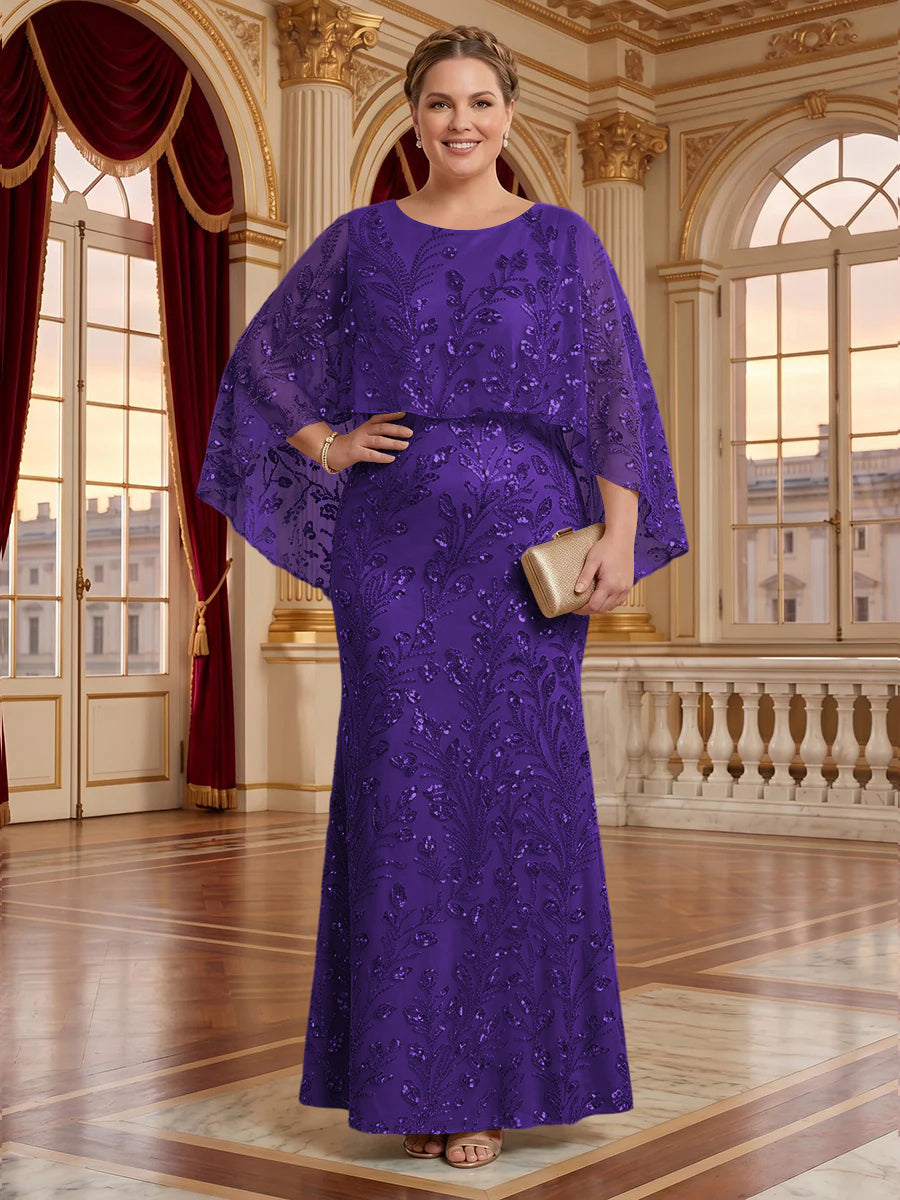 Jacquard Plus Size Jewel Mermaid Mother of the Bride/Groom Dresses with Cape