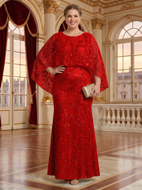 Jacquard Plus Size Jewel Mermaid Mother of the Bride/Groom Dresses with Cape