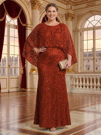 Jacquard Plus Size Jewel Mermaid Mother of the Bride/Groom Dresses with Cape
