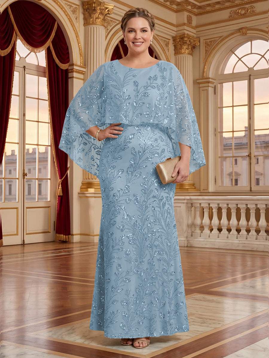 Jacquard Plus Size Jewel Mermaid Mother of the Bride/Groom Dresses with Cape