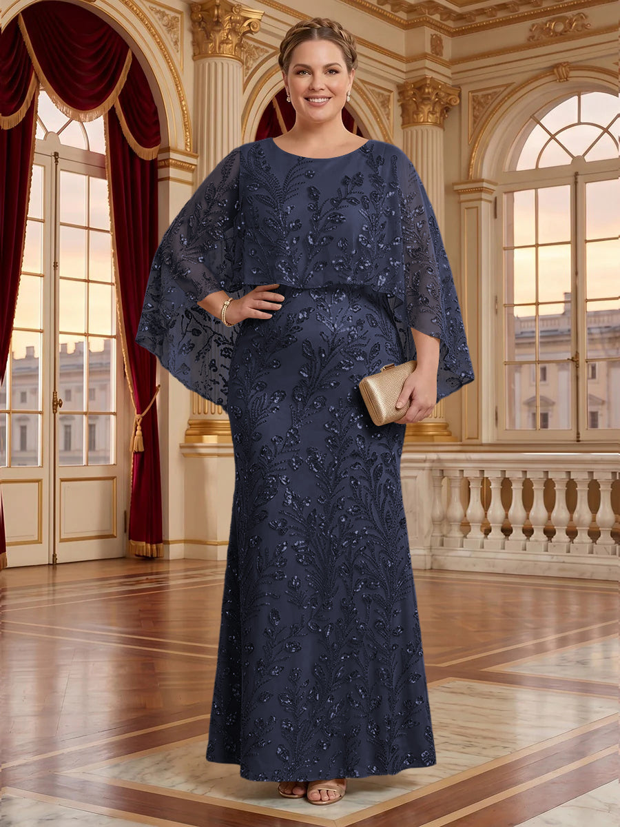 Jacquard Plus Size Jewel Mermaid Mother of the Bride/Groom Dresses with Cape