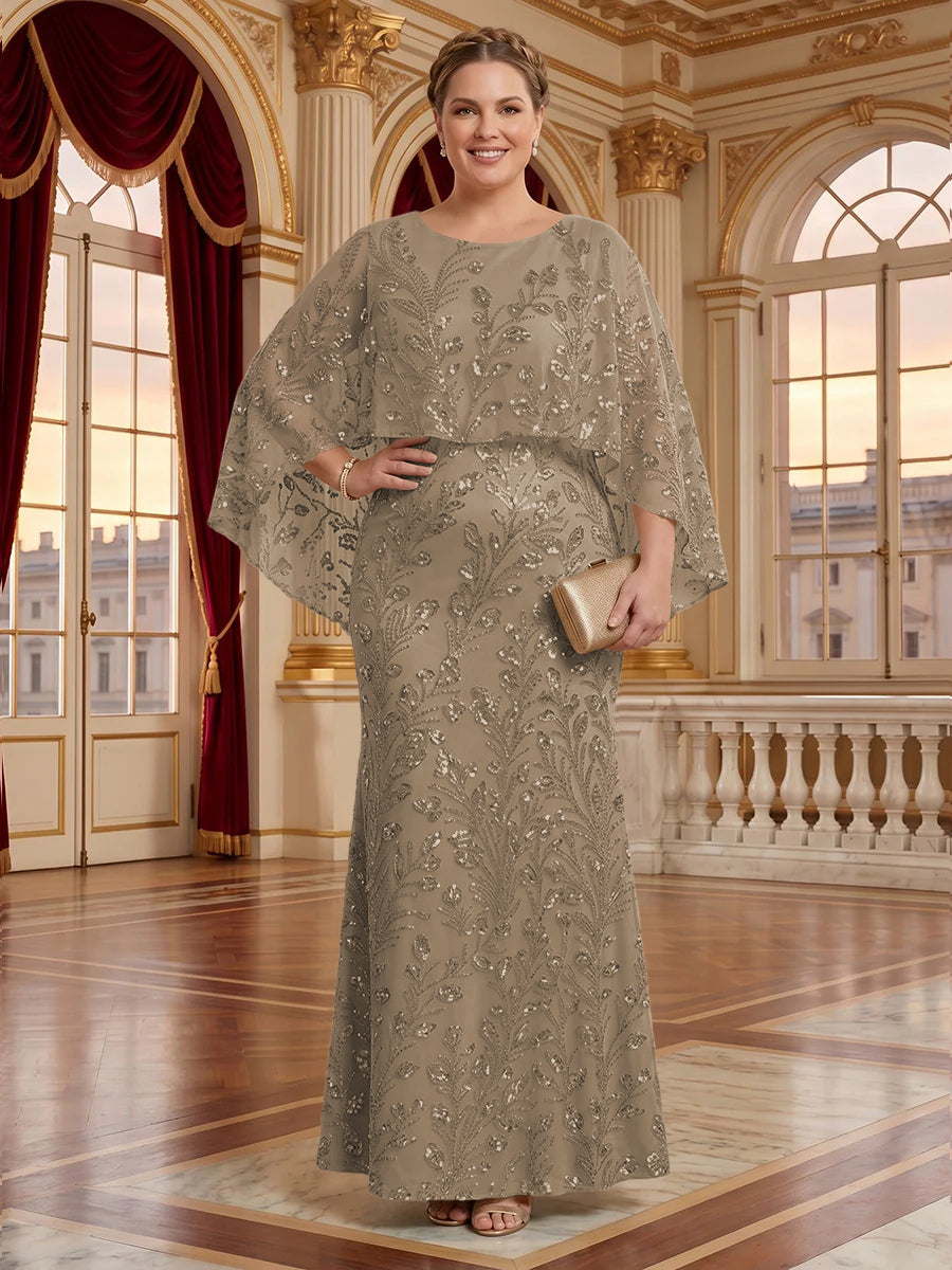 Jacquard Plus Size Jewel Mermaid Mother of the Bride/Groom Dresses with Cape