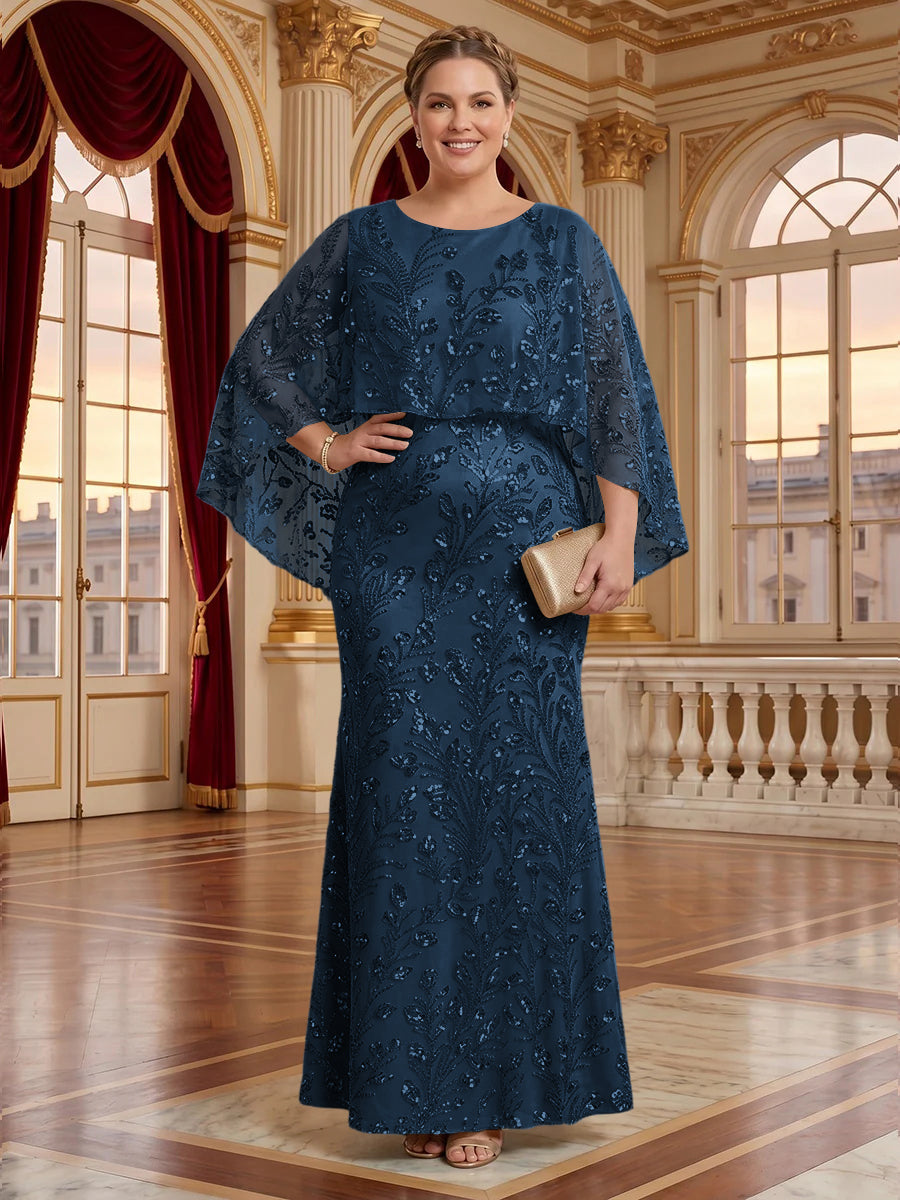 Jacquard Plus Size Jewel Mermaid Mother of the Bride/Groom Dresses with Cape