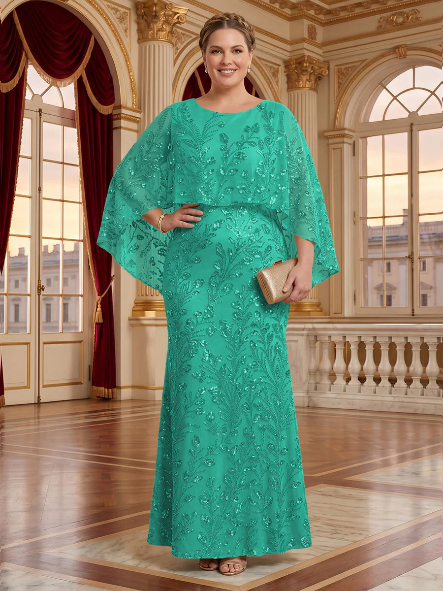 Jacquard Plus Size Jewel Mermaid Mother of the Bride/Groom Dresses with Cape