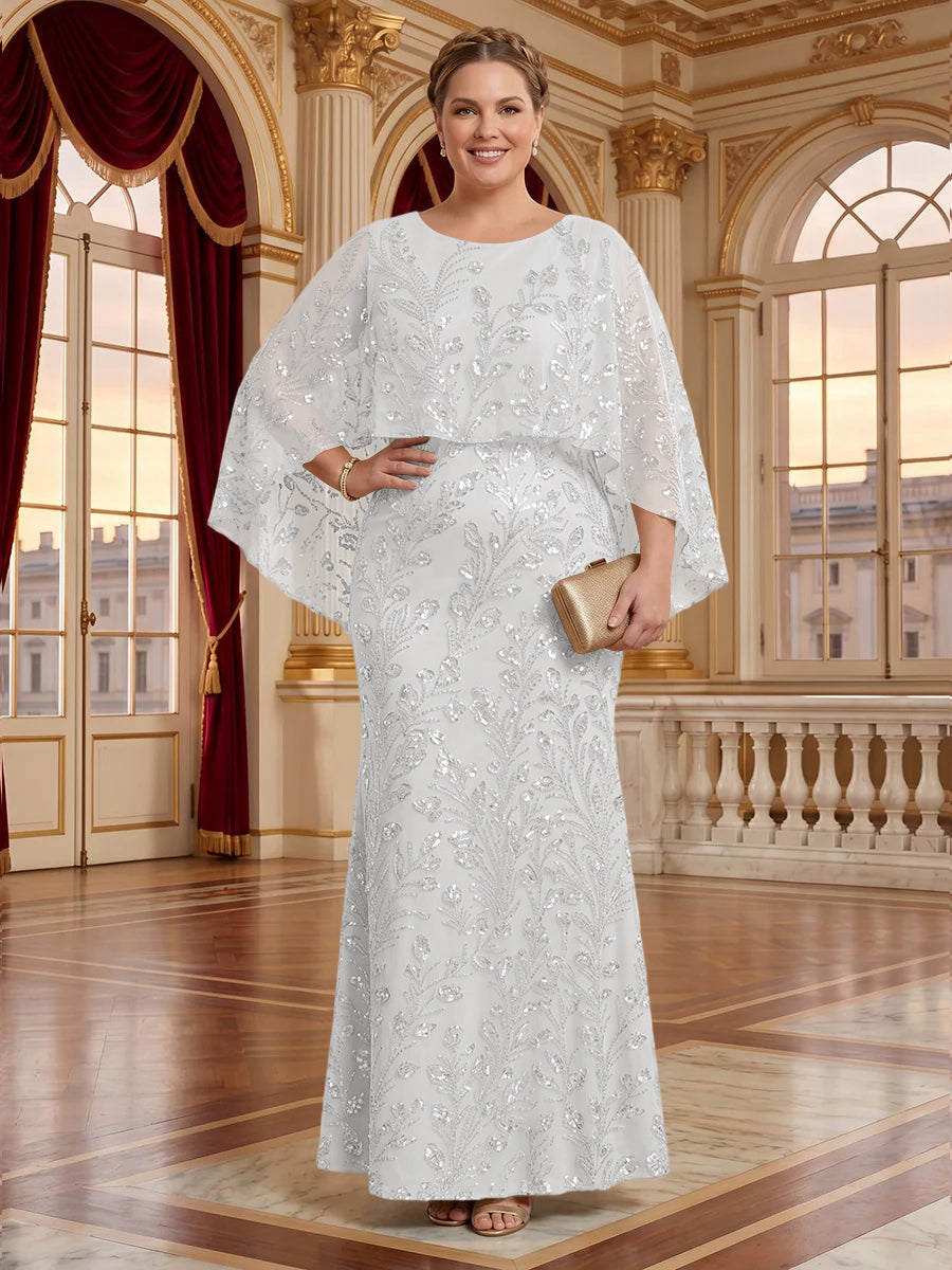 Jacquard Plus Size Jewel Mermaid Mother of the Bride/Groom Dresses with Cape