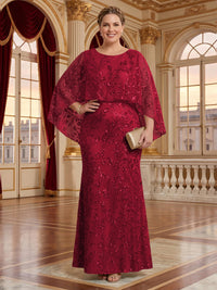 Jacquard Plus Size Jewel Mermaid Mother of the Bride/Groom Dresses with Cape