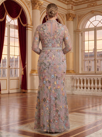 Jacquard Plus Size V Neck Mermaid Long Sleeves Mother of the Bride/Groom Dresses