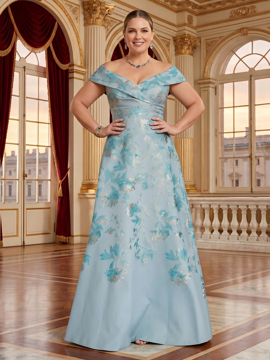 Jacquard Plus Size Off the Shoulder A Line Mother of the Bride/Groom Dresses