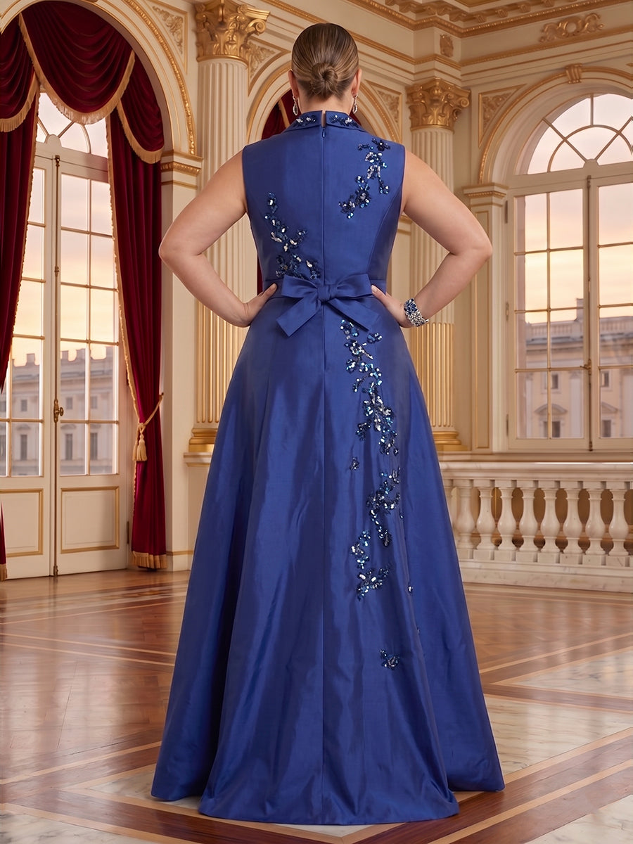 V Neck A Line Satin Mother of the Bride/Groom Dresses Plus Size