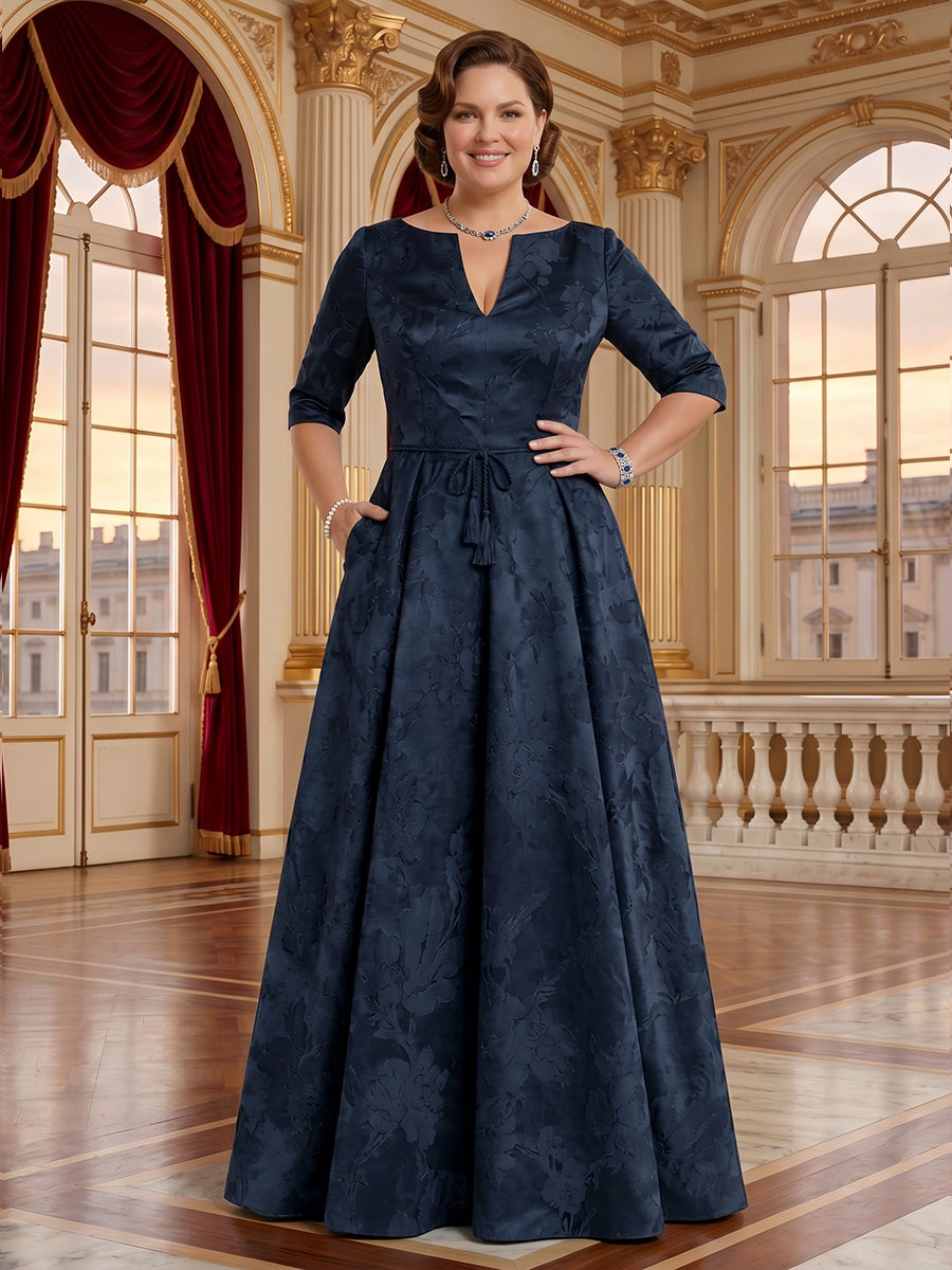 Jacquard Plus Size V Neck A Line Mother of the Bride/Groom Dresses