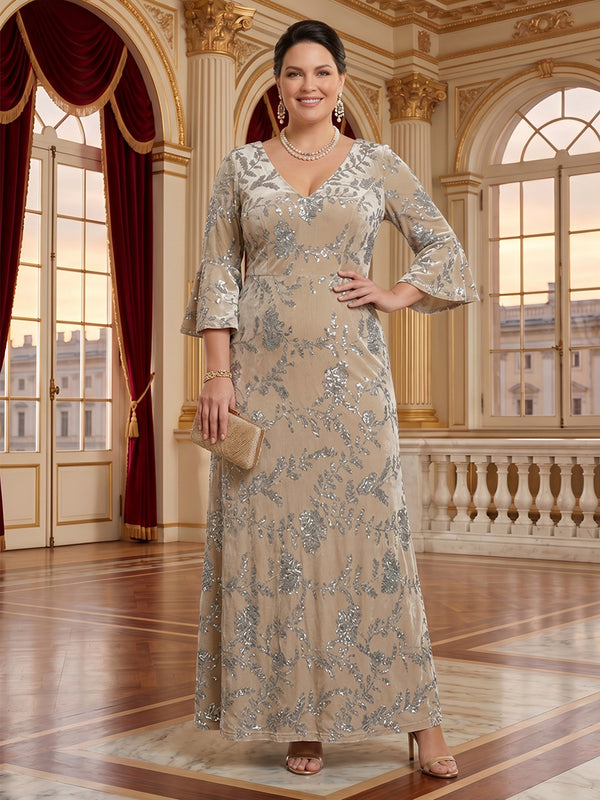 V Neck Long Sleeves Mother of the Bride/Groom Dresses Plus Size