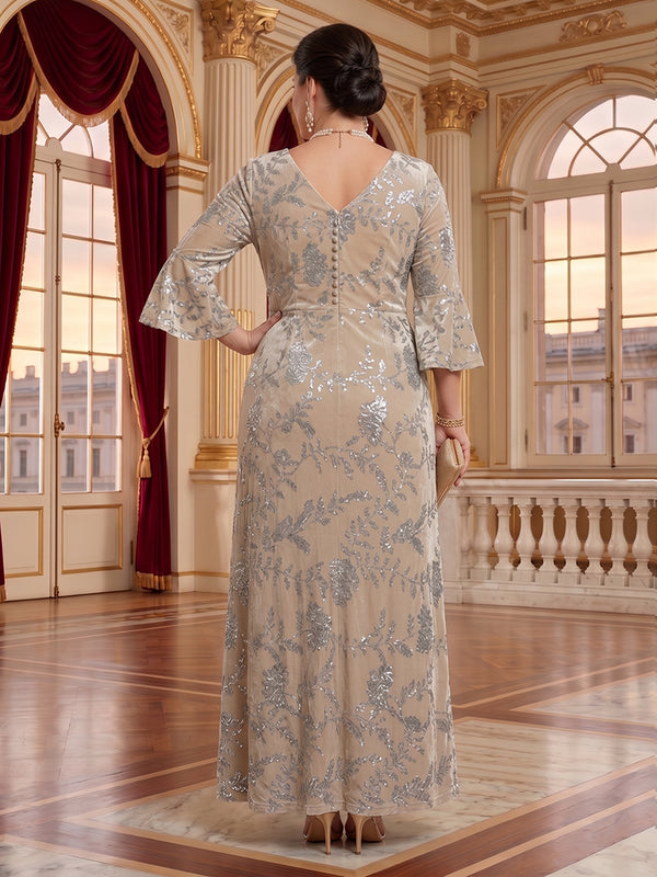 V Neck Long Sleeves Mother of the Bride/Groom Dresses Plus Size
