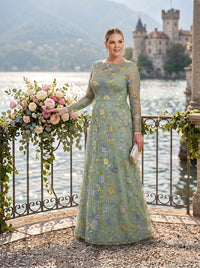 Jacquard Plus Size Jewel Long Sleeves 3D Flower Mother of the Bride/Groom Dresses