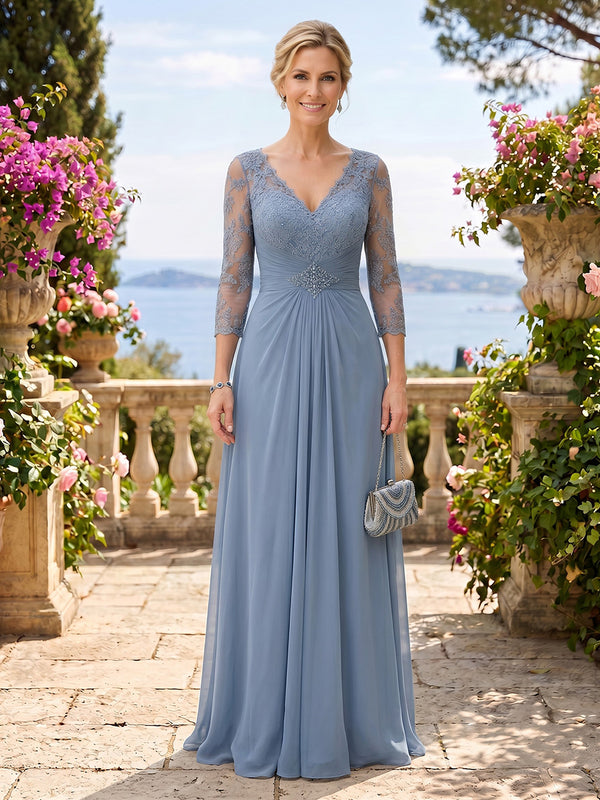 Chiffon V Neck A Line Floor Length Mother of the Bride/Groom Dresses