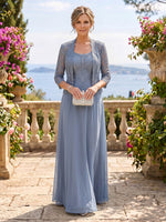 Chiffon Jewel 3/4 Sleeves 2 Pieces A Line Mother of the Bride Dresses