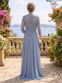 Chiffon Jewel 3/4 Sleeves 2 Pieces A Line Mother of the Bride Dresses