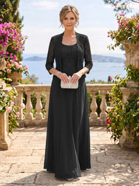 Chiffon Jewel 3/4 Sleeves 2 Pieces A Line Mother of the Bride Dresses