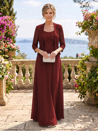 Chiffon Jewel 3/4 Sleeves 2 Pieces A Line Mother of the Bride Dresses