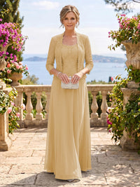 Chiffon Jewel 3/4 Sleeves 2 Pieces A Line Mother of the Bride Dresses