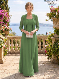 Chiffon Jewel 3/4 Sleeves 2 Pieces A Line Mother of the Bride Dresses
