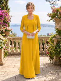 Chiffon Jewel 3/4 Sleeves 2 Pieces A Line Mother of the Bride Dresses